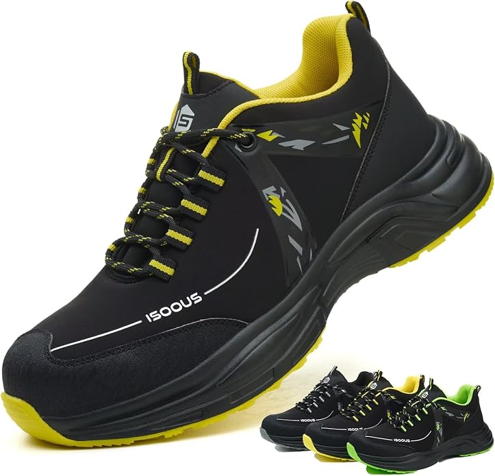 ISOOUS Safety Shoes Men Women Comfortable Lightweight | Non-Slip Work Shoes Steel Toe Cap Breathable Safety Sneakers