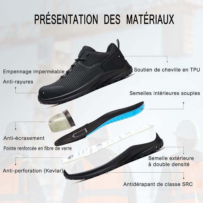 ISOOUS Safety Shoes Men Women S3 ESD Work Shoes SRC FO HRO Waterproof Safety Sneakers | Sans métal Chaussures de Travail FO Imperméables,Résistant aux hautes températures,Résistant aux rayures sur la tige