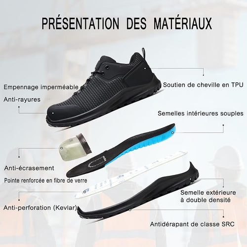 ISOOUS Safety Shoes Men Women S3 ESD Work Shoes SRC FO HRO Waterproof Safety Sneakers | Sans métal Chaussures de Travail FO Imperméables,Résistant aux hautes températures,Résistant aux rayures sur la tige