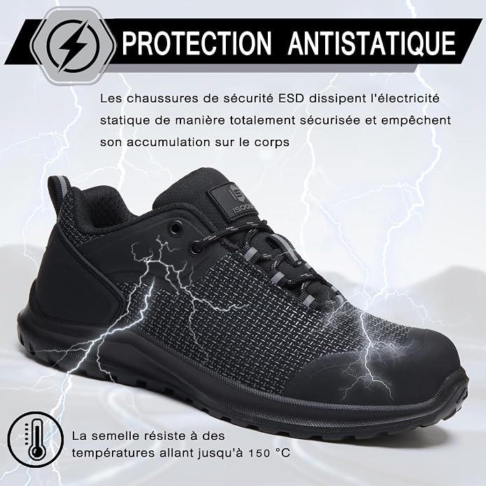 ISOOUS Safety Shoes Men Women S3 ESD Work Shoes SRC FO HRO Waterproof Safety Sneakers | Sans métal Chaussures de Travail FO Imperméables,Résistant aux hautes températures,Résistant aux rayures sur la tige