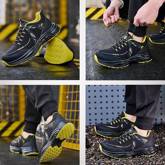 ISOOUS Safety Shoes Men Women Comfortable Lightweight | Non-Slip Work Shoes Steel Toe Cap Breathable Safety Sneakers
